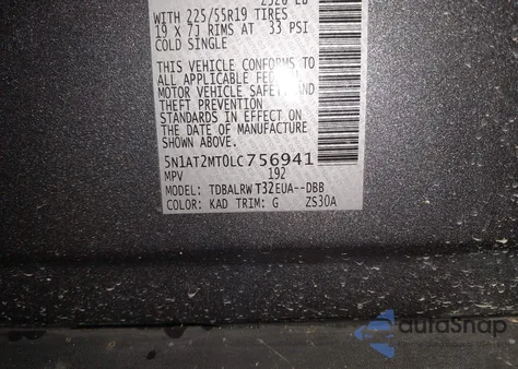 2020 Nissan Rogue Sl Fwd из США, поврежденный, VIN 5N1AT2MT0LC756941